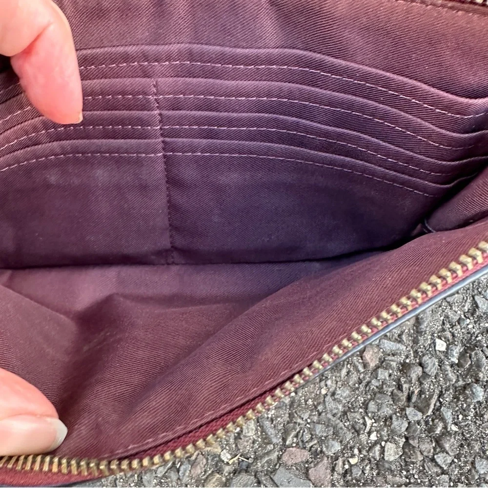 Coach Maroon metallic pebbled Wristlet Clutch EUC